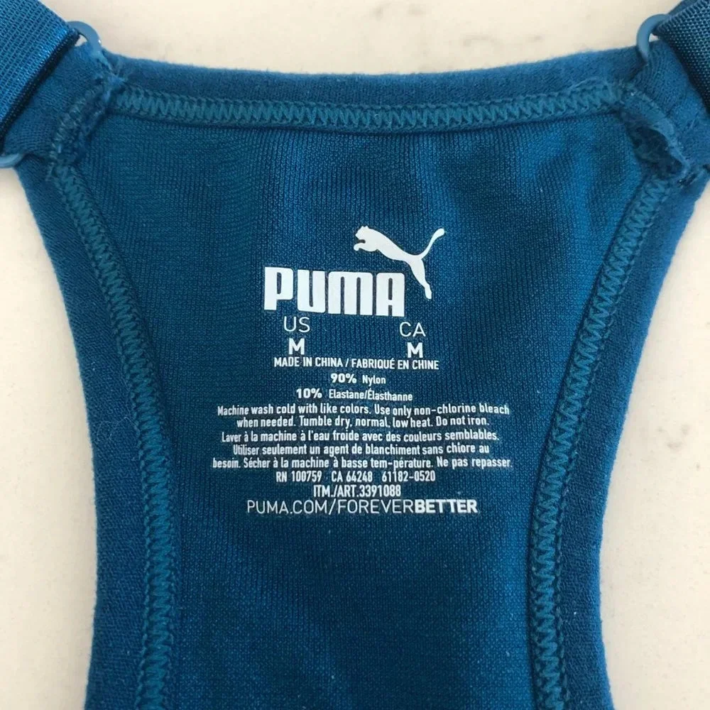 Puma Racer Back Sporty Activewear Pull On Bra Top Adjustable Straps Blue Size M - Picture 7 of 7